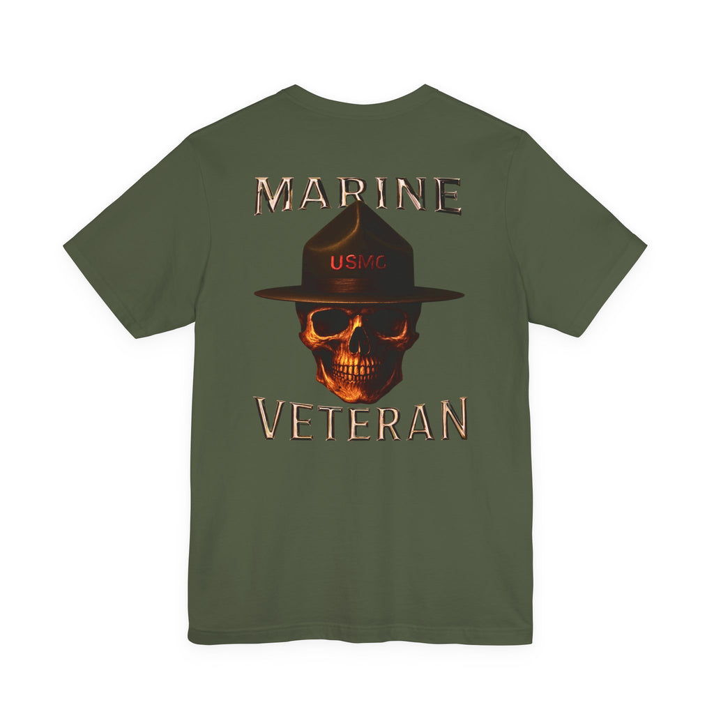 Marine Veteran Skull T‑Shirt — USMC Drill Instructor Hat Design