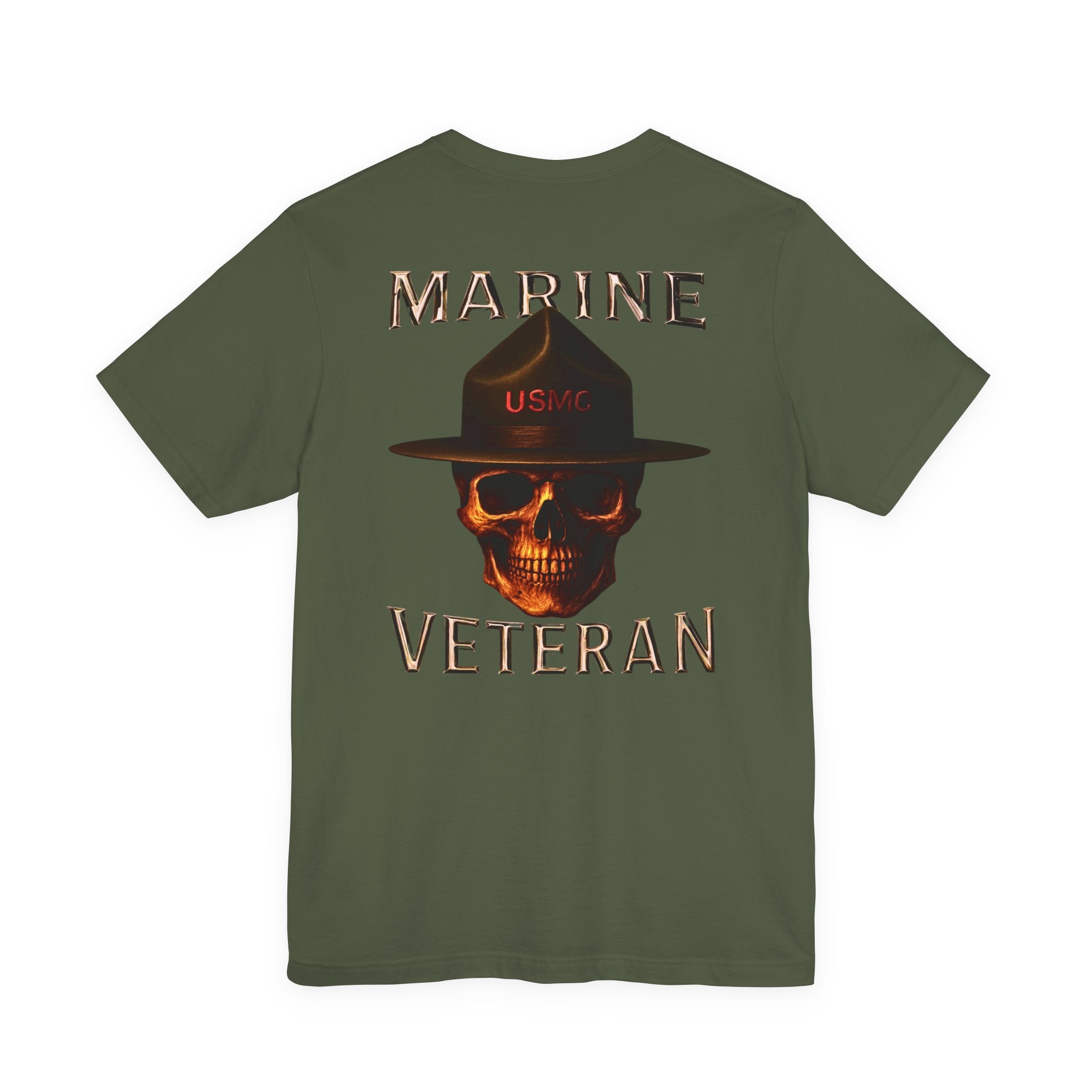 Marine Veteran Skull T‑Shirt — USMC Drill Instructor Hat Design