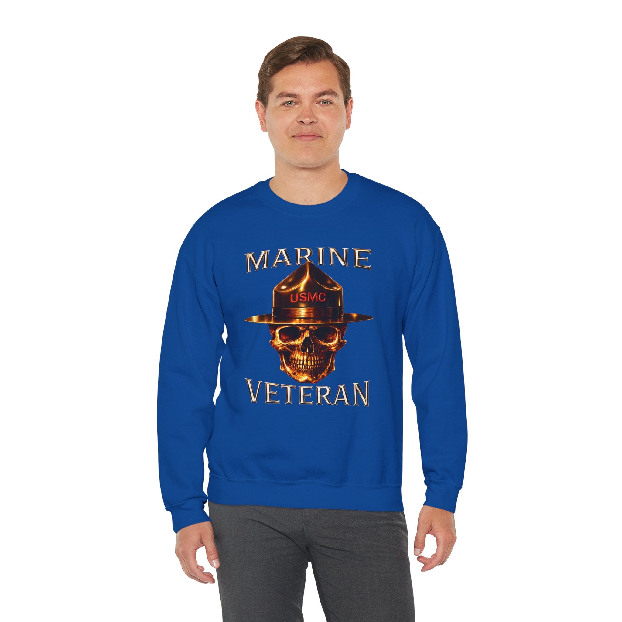 Marine Veteran Sweatshirt - USMC Skull Drill Instructor Crewneck