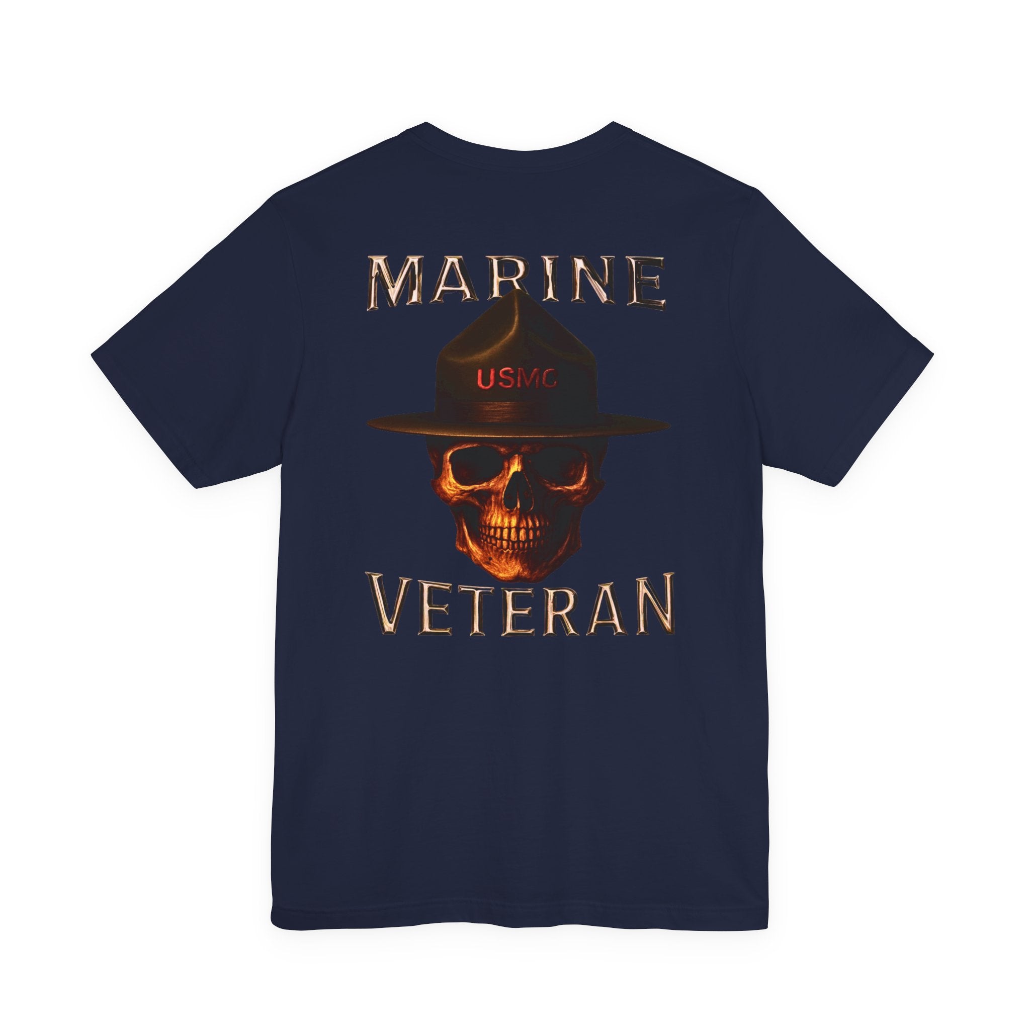 Marine Veteran Skull T‑Shirt — USMC Drill Instructor Hat Design