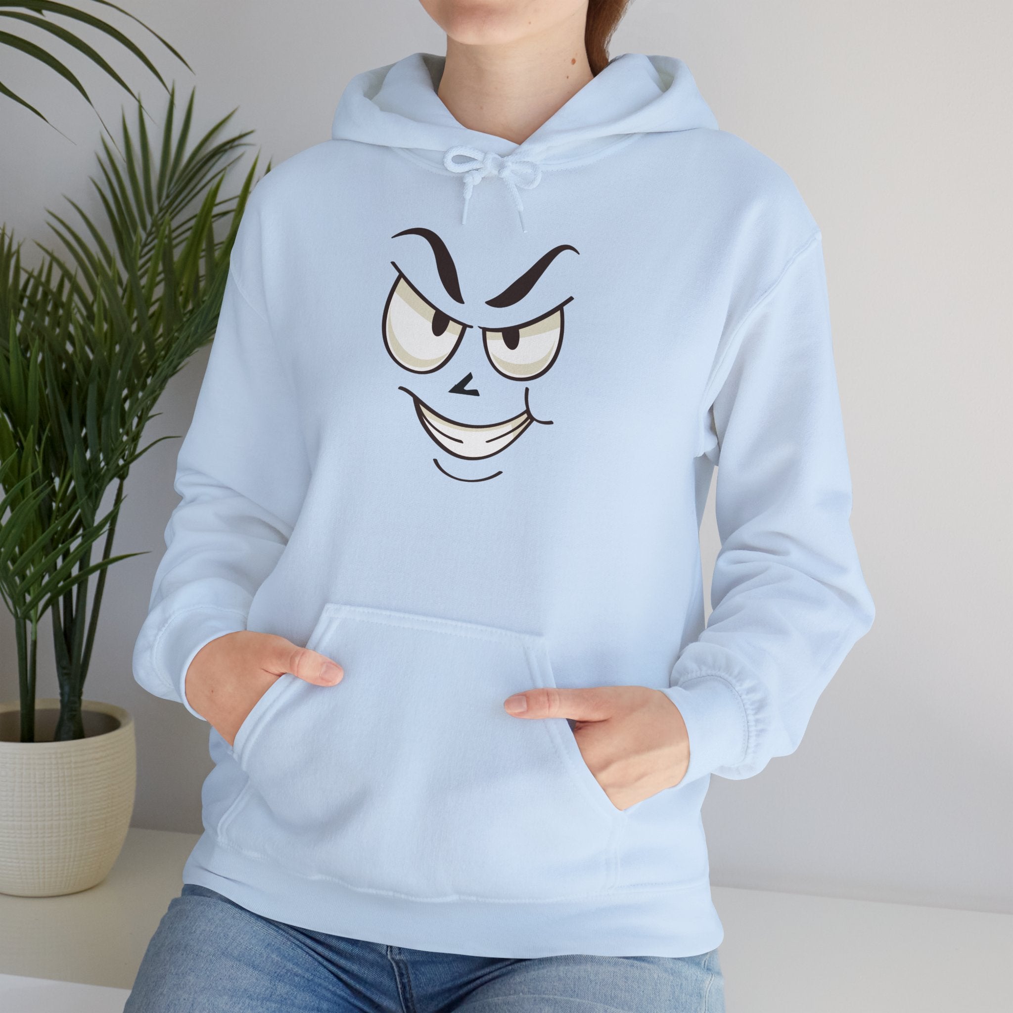 slightly mischievous Cartoon Face Hoodie - Edgy Minimal Graphic Sweatshirt