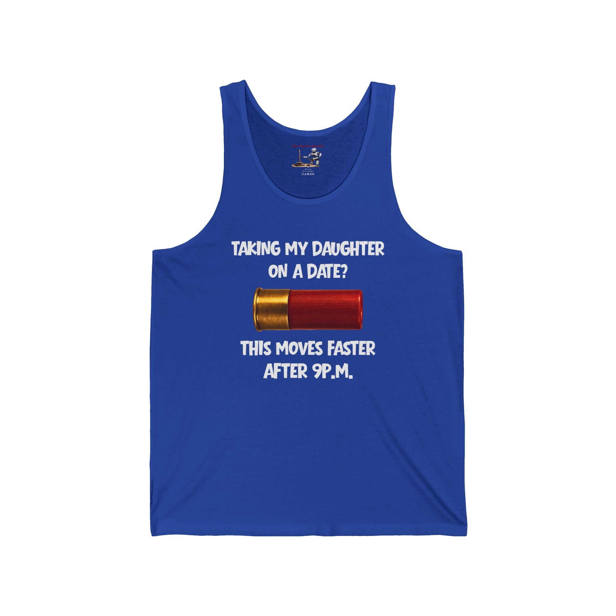 Tank Top — "Taking My Daughter On A Date? This Moves Faster After 9 P.M." Battery Graphic