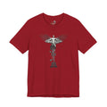 Veteran Tribute Tee — Fallen Soldier Cross with Winged Helmet & 'Forgotten Hero' Bench Back Design