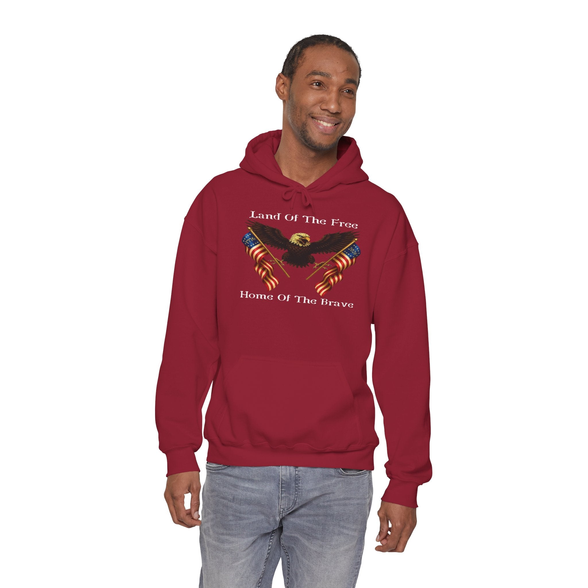 "Land of the Free, Home of the Brave" Hoodie - American Flag Eagle Sweatshirt