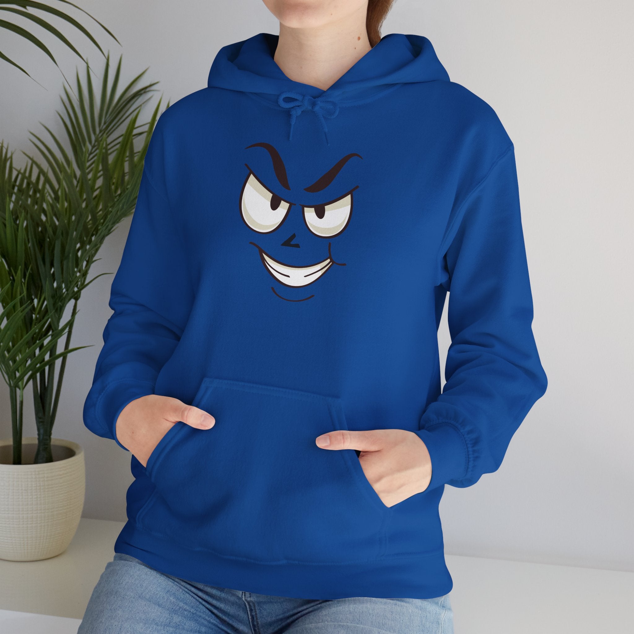 slightly mischievous Cartoon Face Hoodie - Edgy Minimal Graphic Sweatshirt