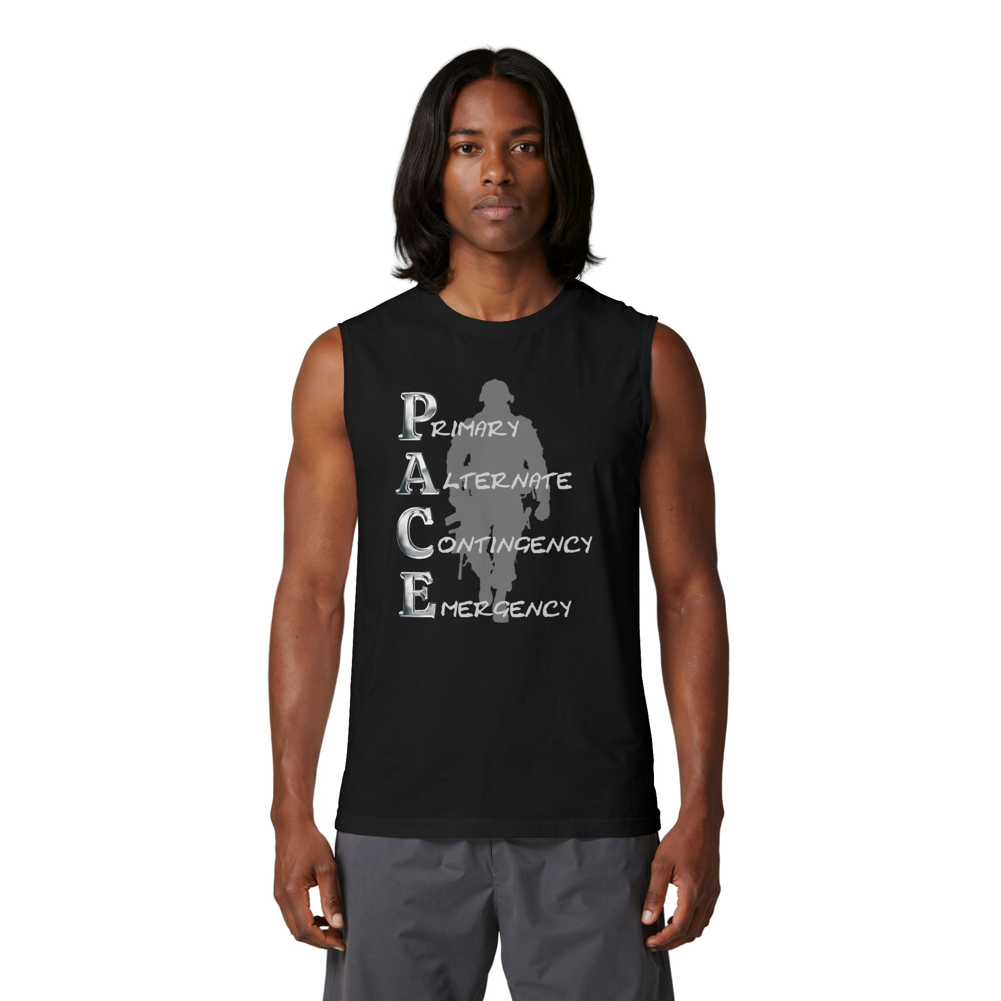 PACE Soldier Silhouette Muscle Tank — Military Remembrance Graphic Tank Top