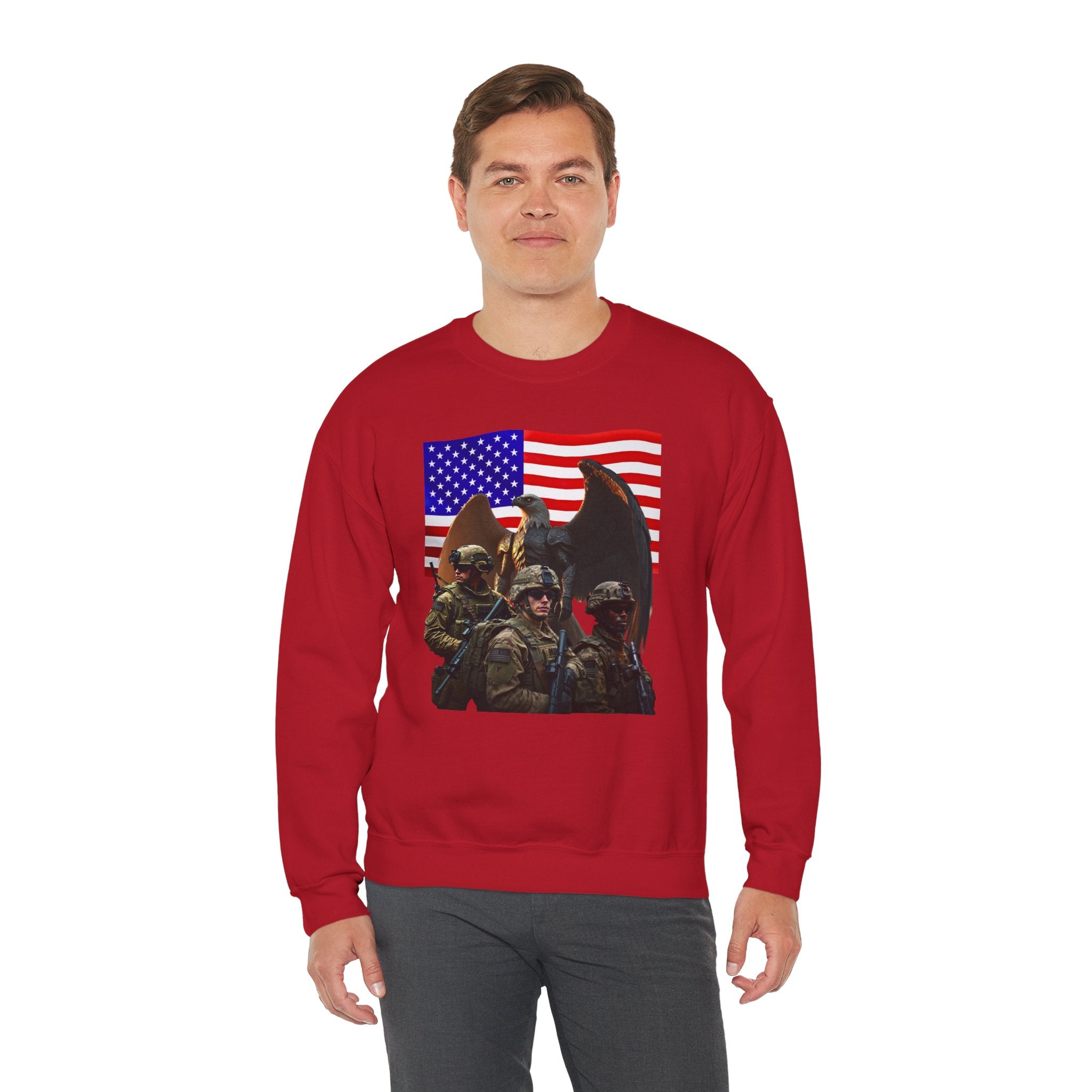 Eagle On Watch Soldiers Sweatshirt — Patriotic Military Crewneck