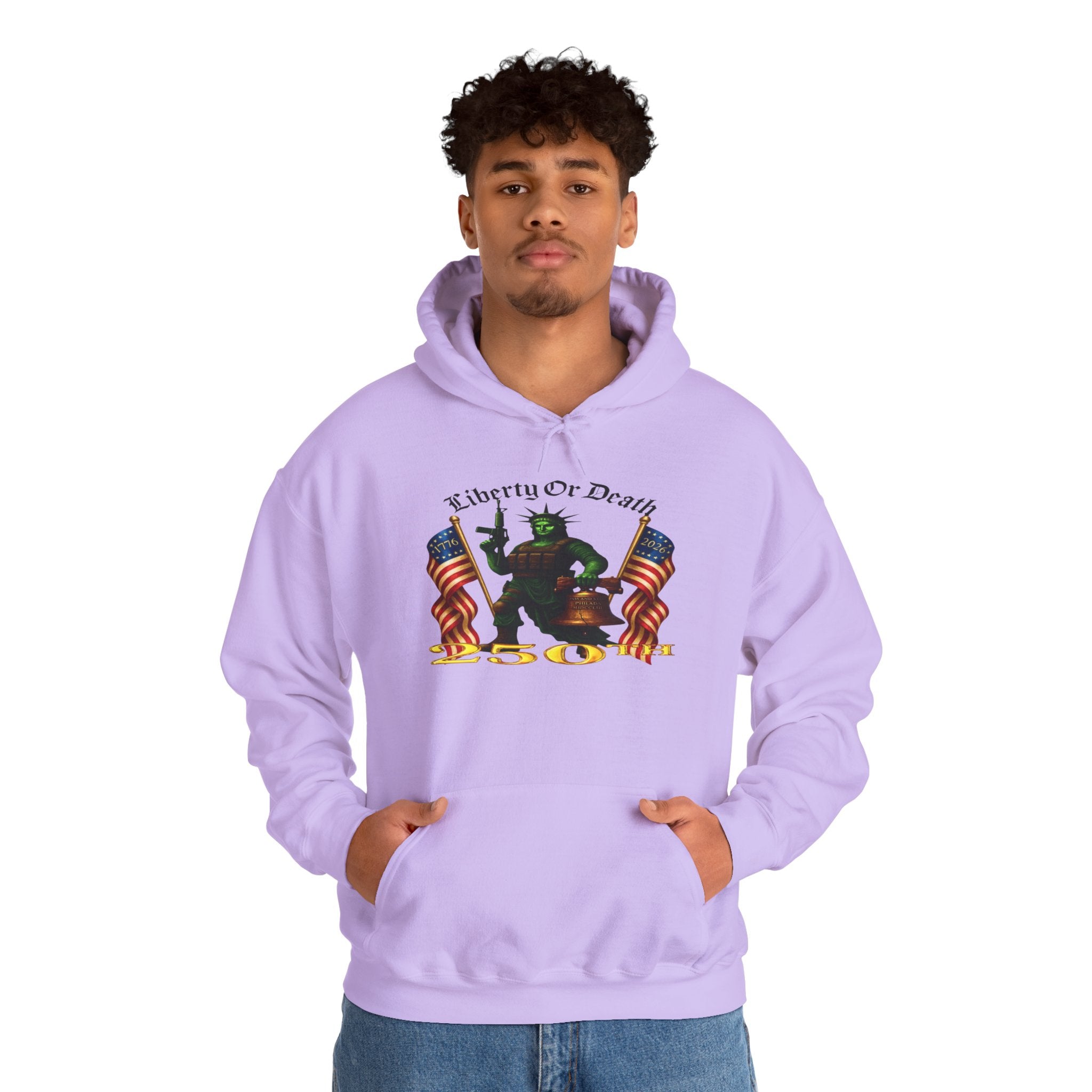 Liberty or Death Hoodie - Patriotic Statue of Liberty Design with American Flags