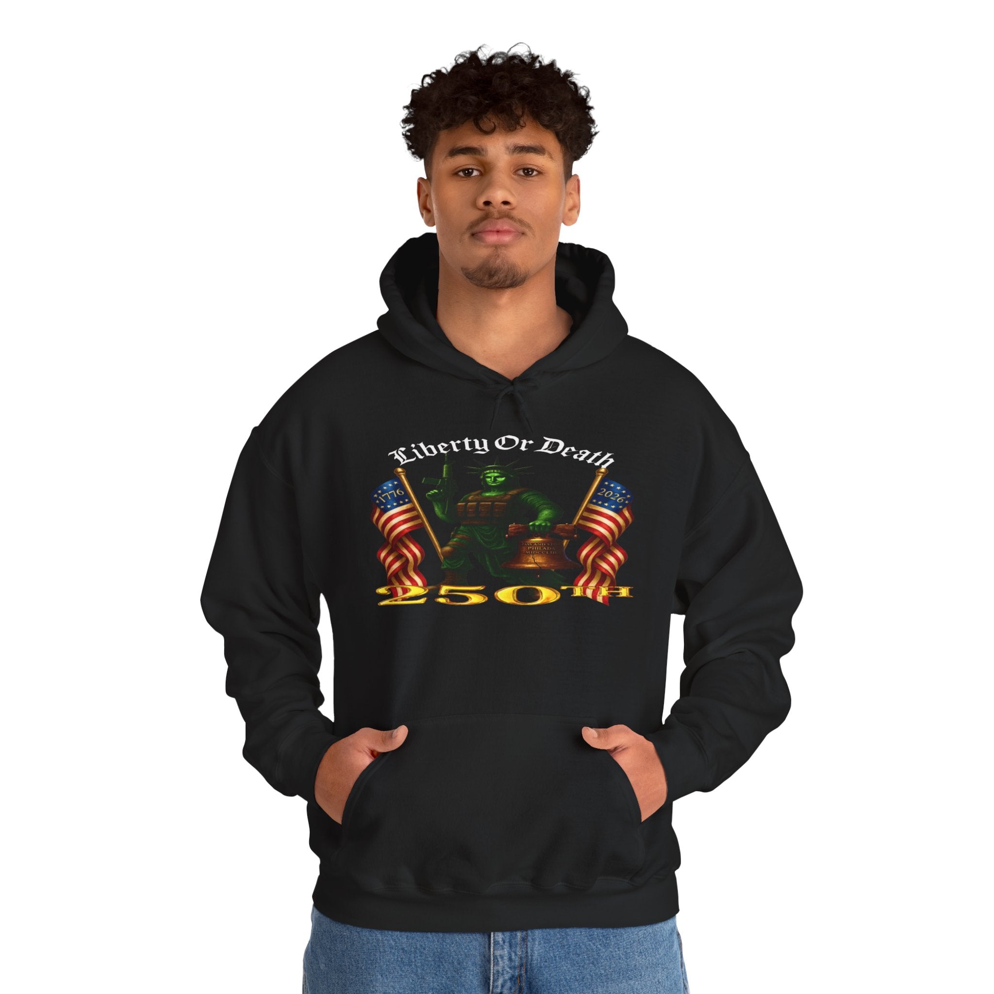 Liberty Or Death 50 Hoodie - Patriotic American Flag Skeleton Graphic Pullover