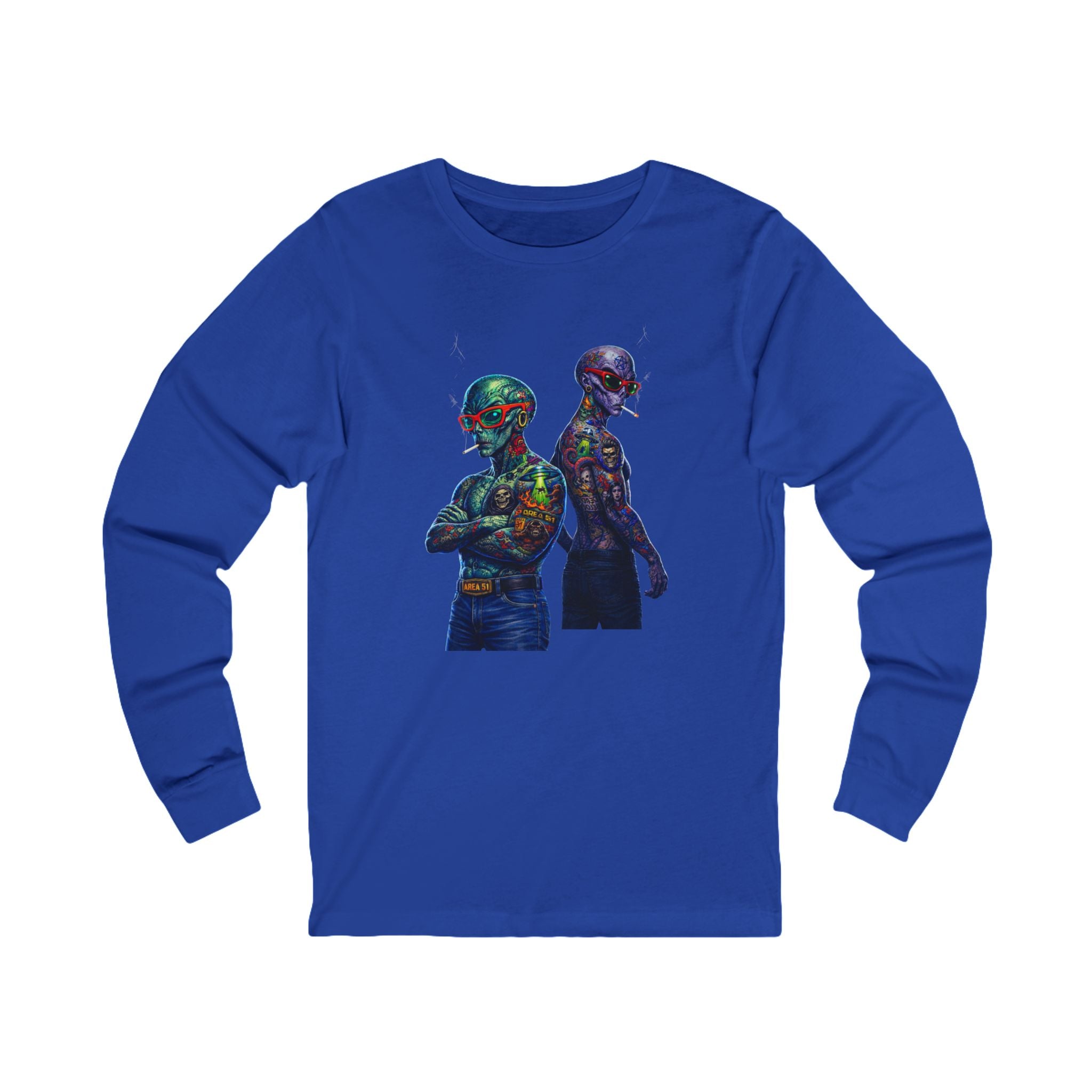 Psychedelic Alien Art Long Sleeve Tee — Colorful Cosmic Duo Graphic