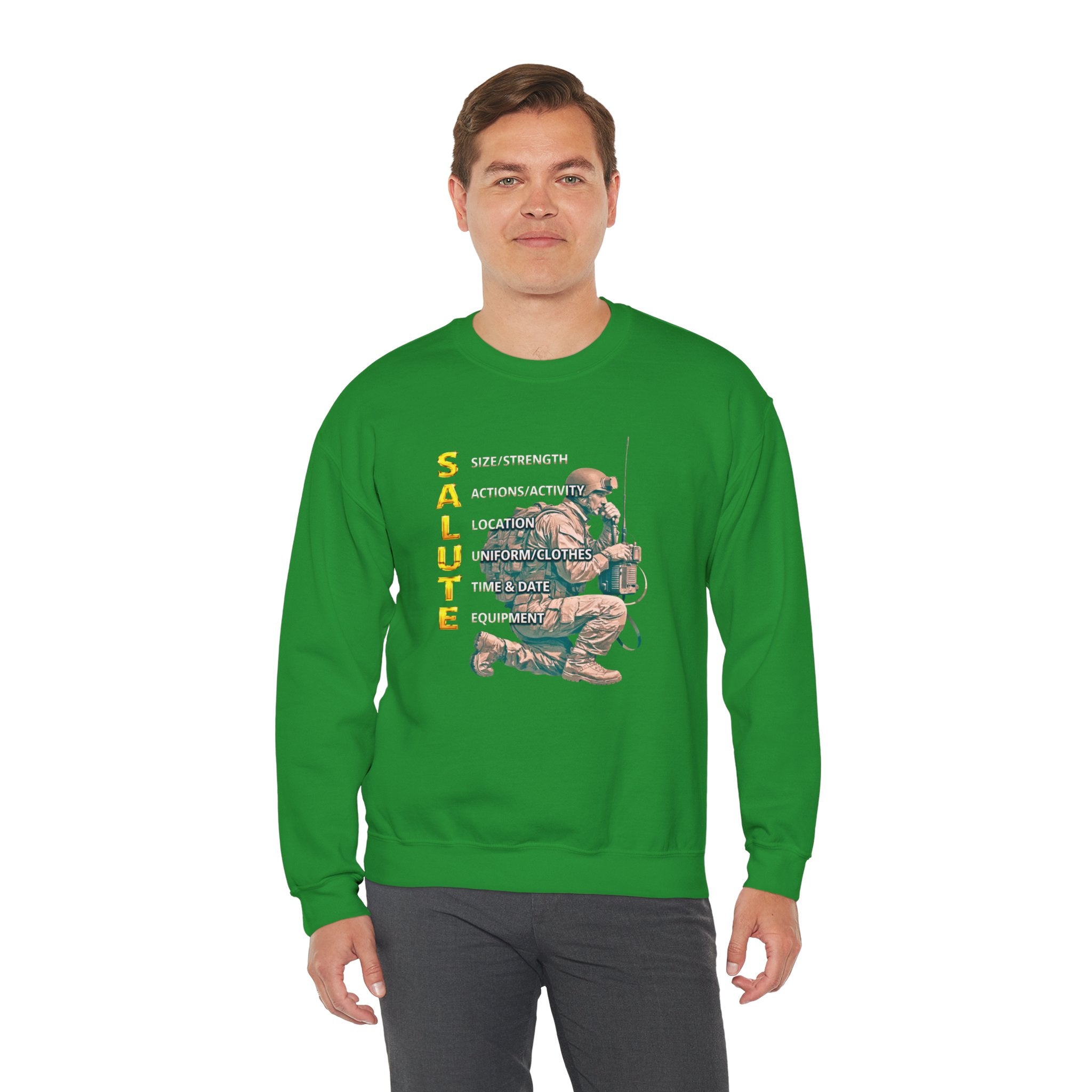 Salute Military Crewneck Sweatshirt — Tactical Kneeling Soldier Design