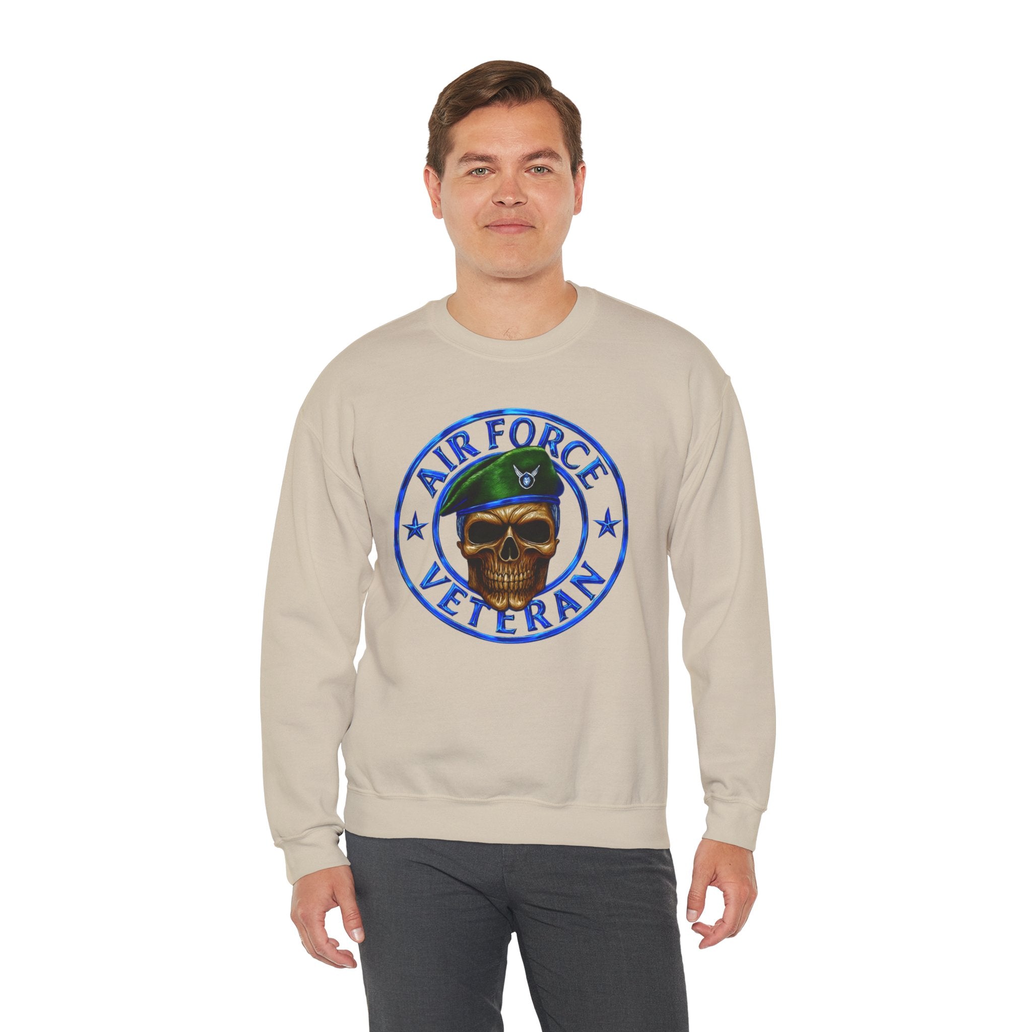 Air Force Veteran Skull Crewneck Sweatshirt — Military Veteran Pride Pullover