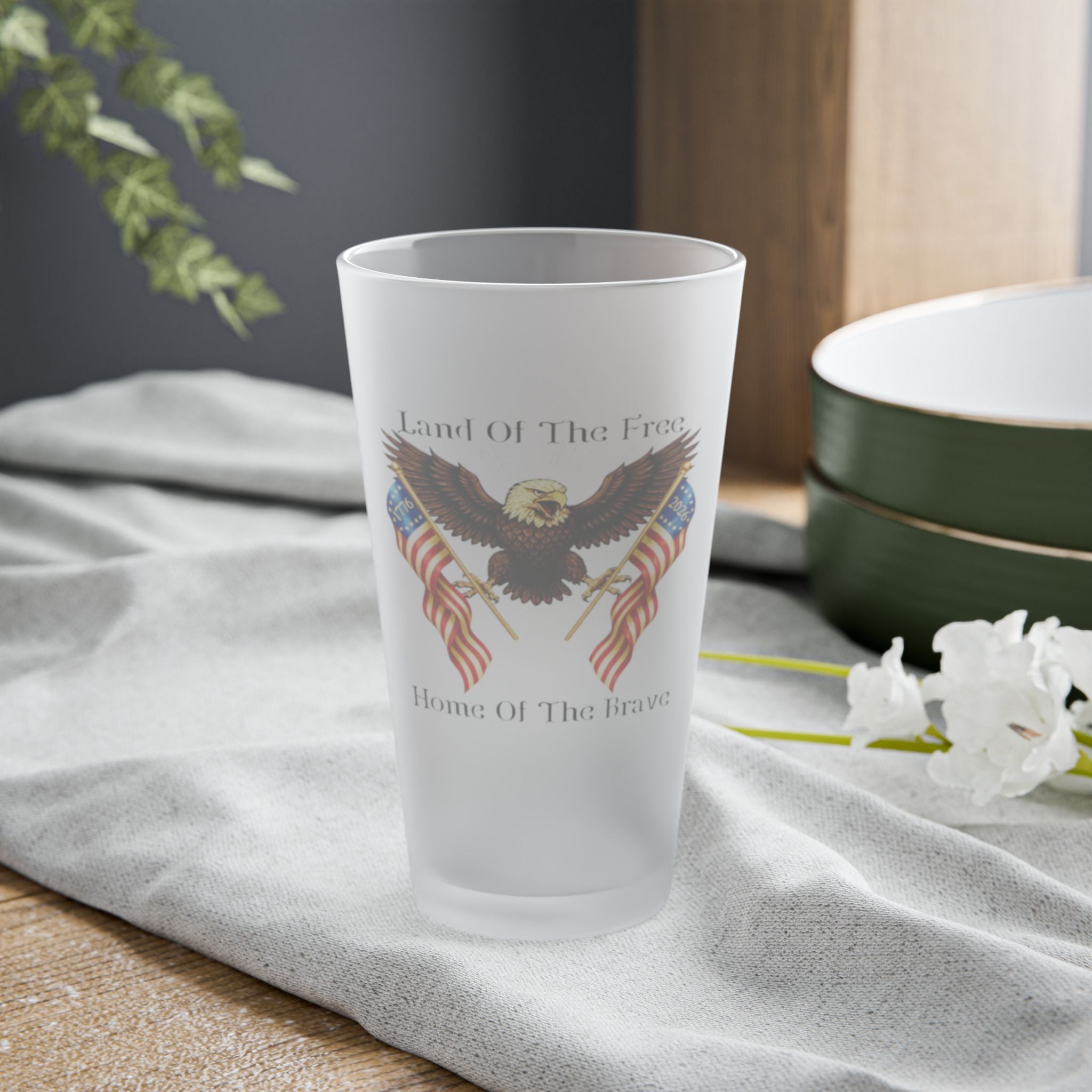 Land Of The Free Frosted Pint Glass – 16oz