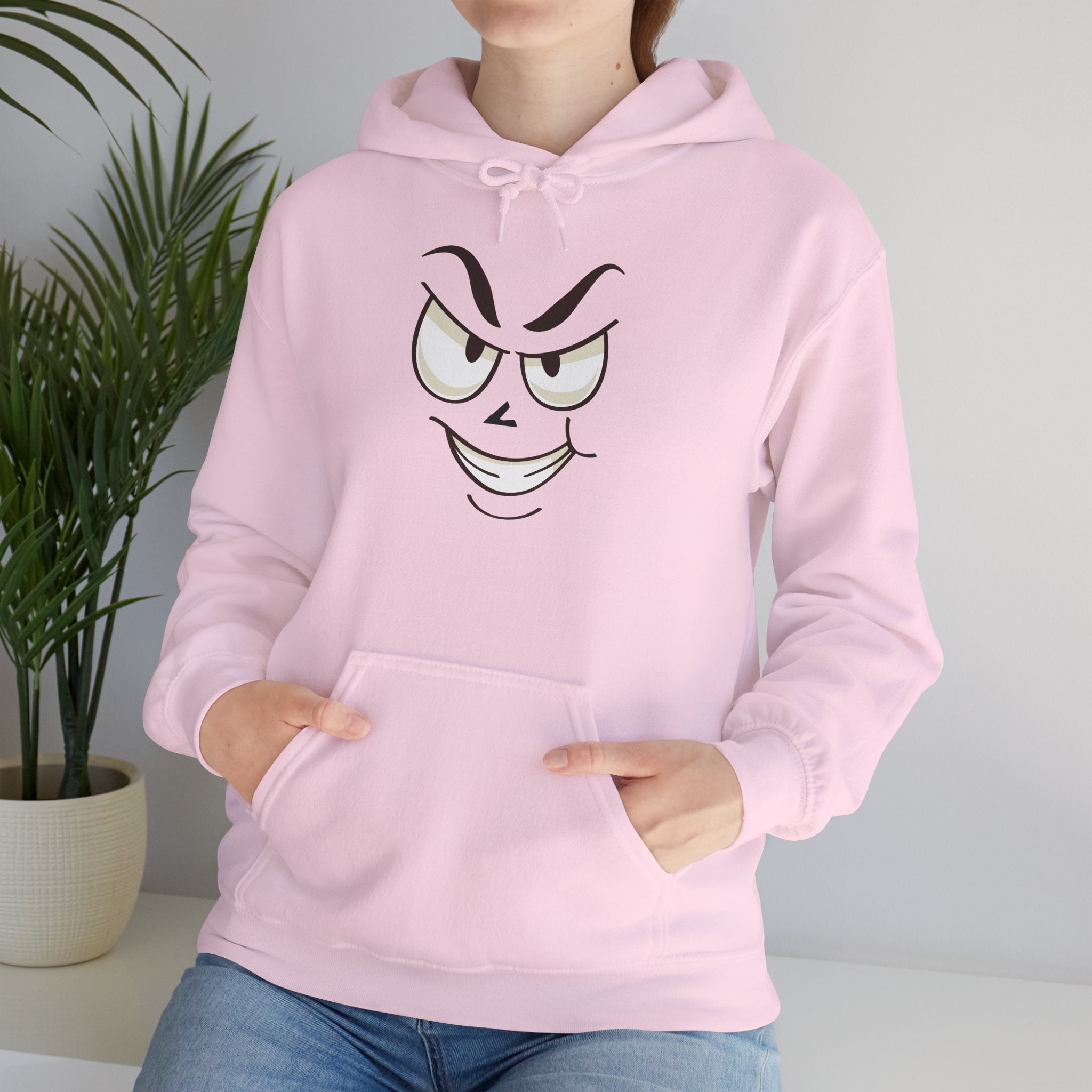slightly mischievous Cartoon Face Hoodie - Edgy Minimal Graphic Sweatshirt