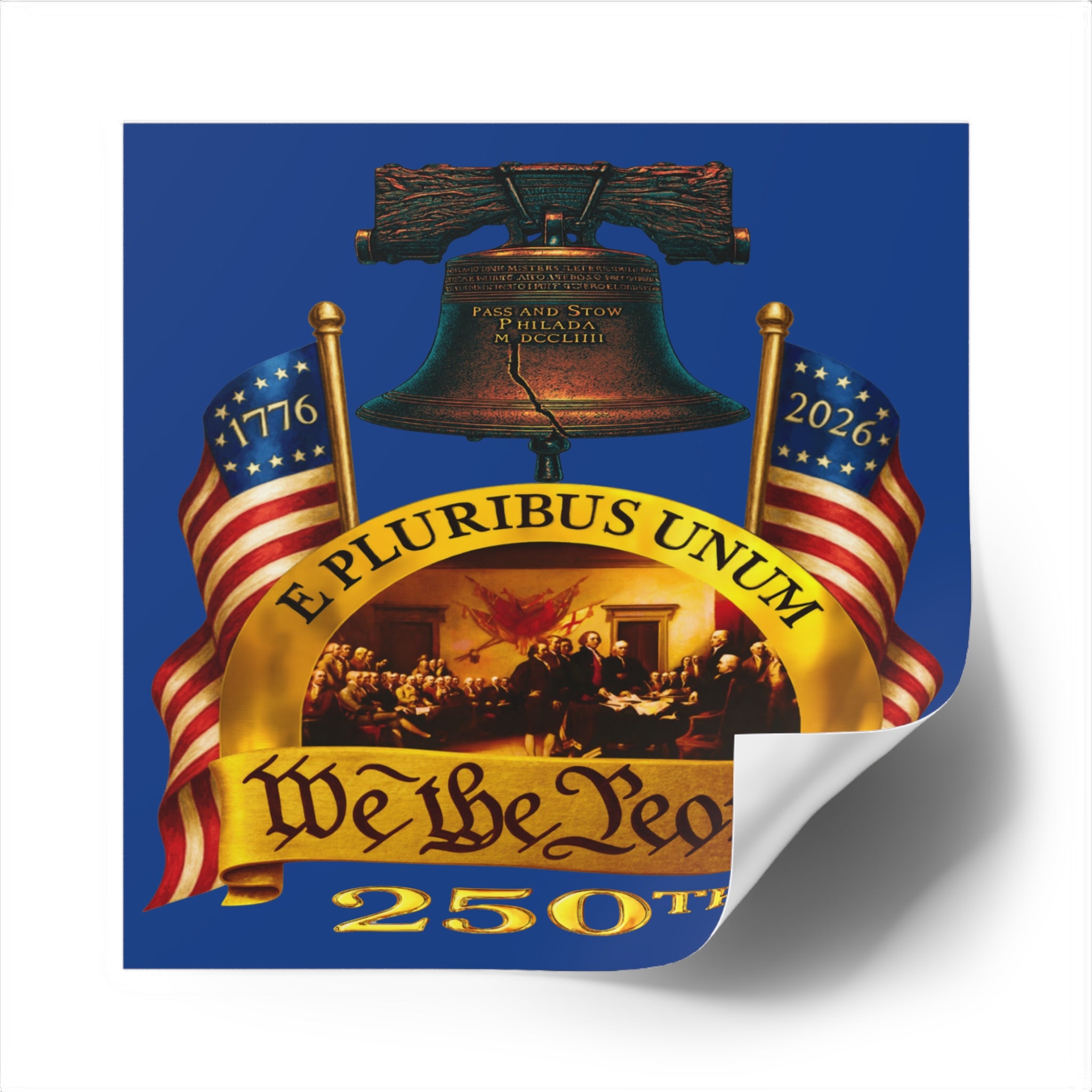 "We the People" with Liberty Bell & Flags Square Sticker