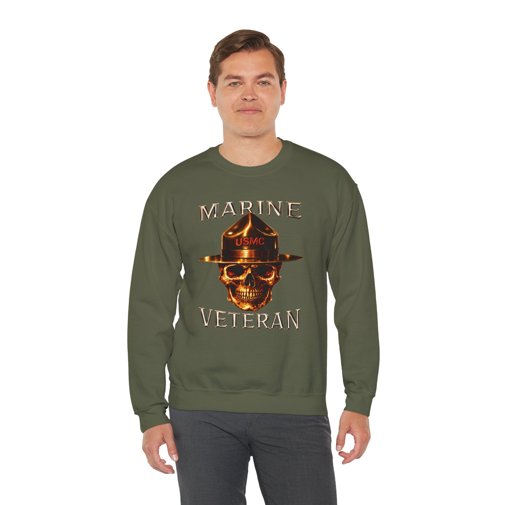 Marine Veteran Sweatshirt - USMC Skull Drill Instructor Crewneck