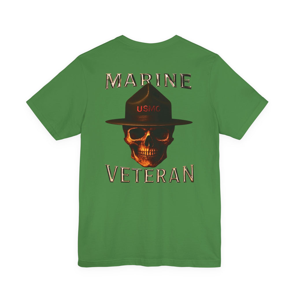 Marine Veteran Skull T‑Shirt — USMC Drill Instructor Hat Design