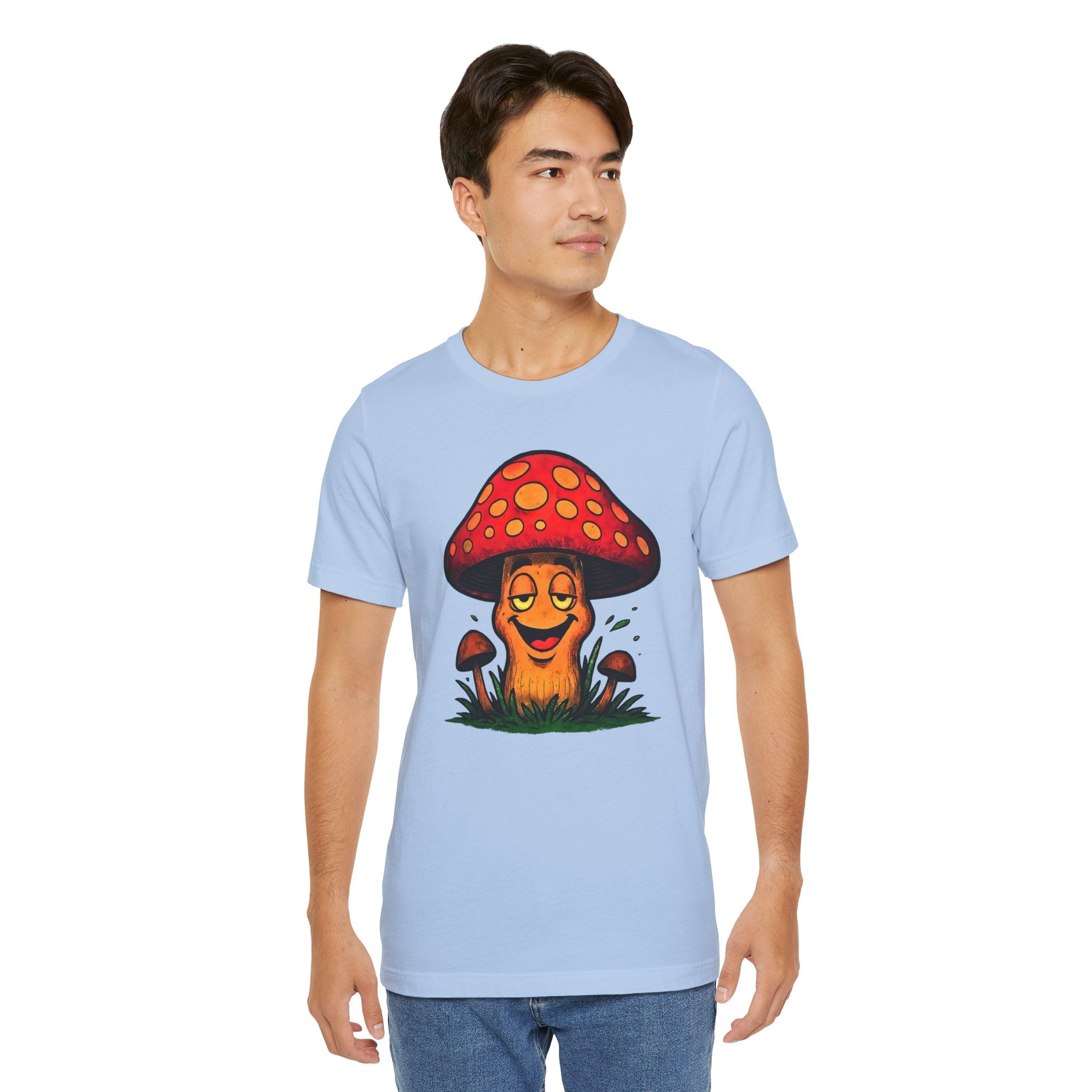Mushroom Character Tee – Cute Smiling Red Toadstool Graphic Shirt