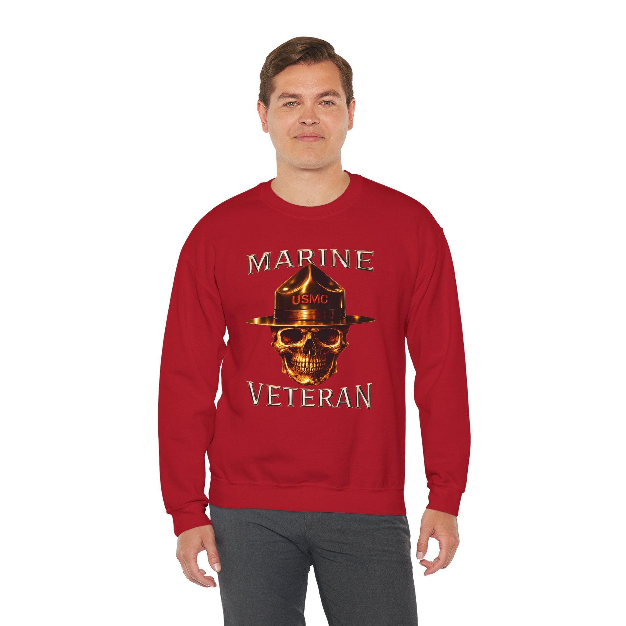 Marine Veteran Sweatshirt - USMC Skull Drill Instructor Crewneck