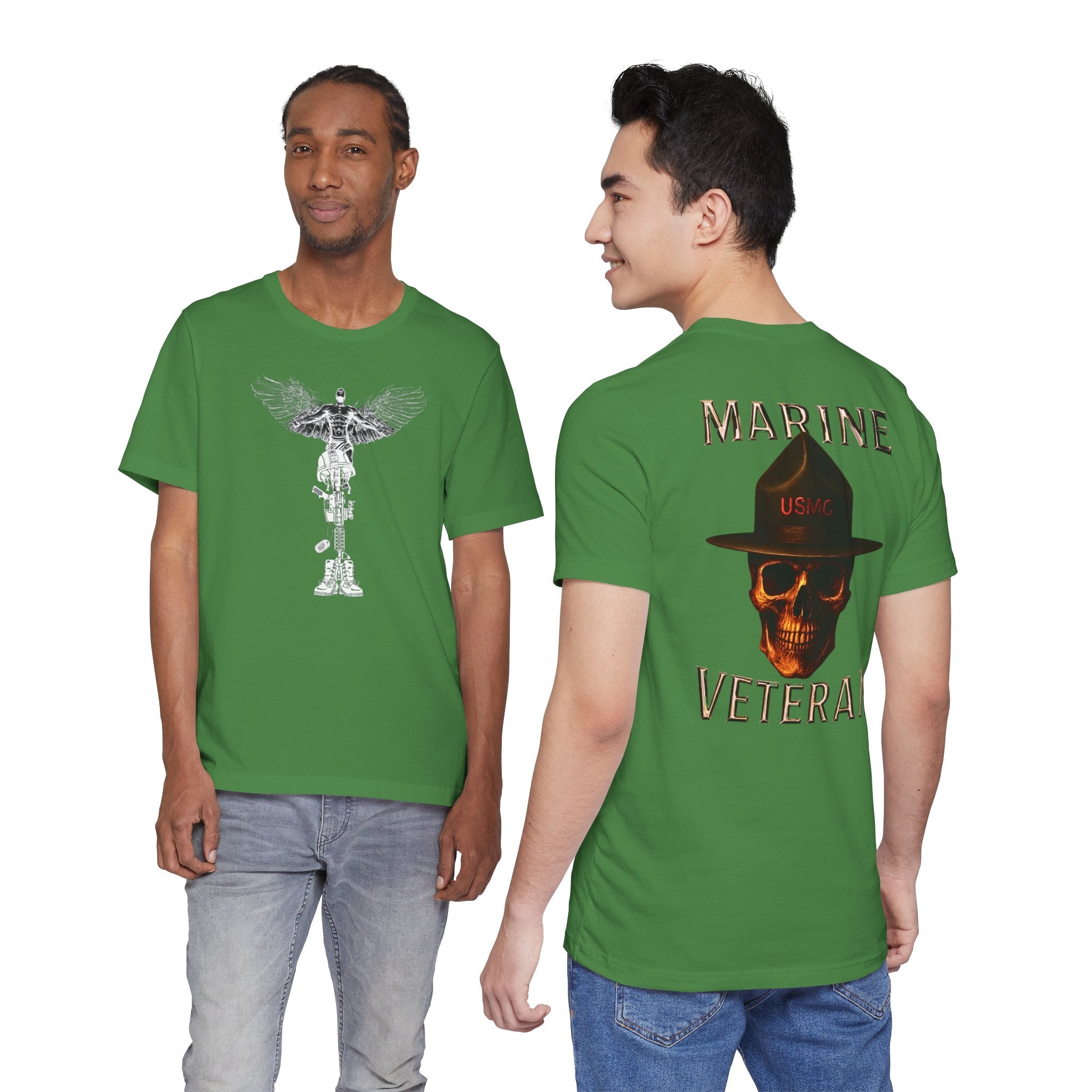 Marine Veteran Skull T‑Shirt — USMC Drill Instructor Hat Design