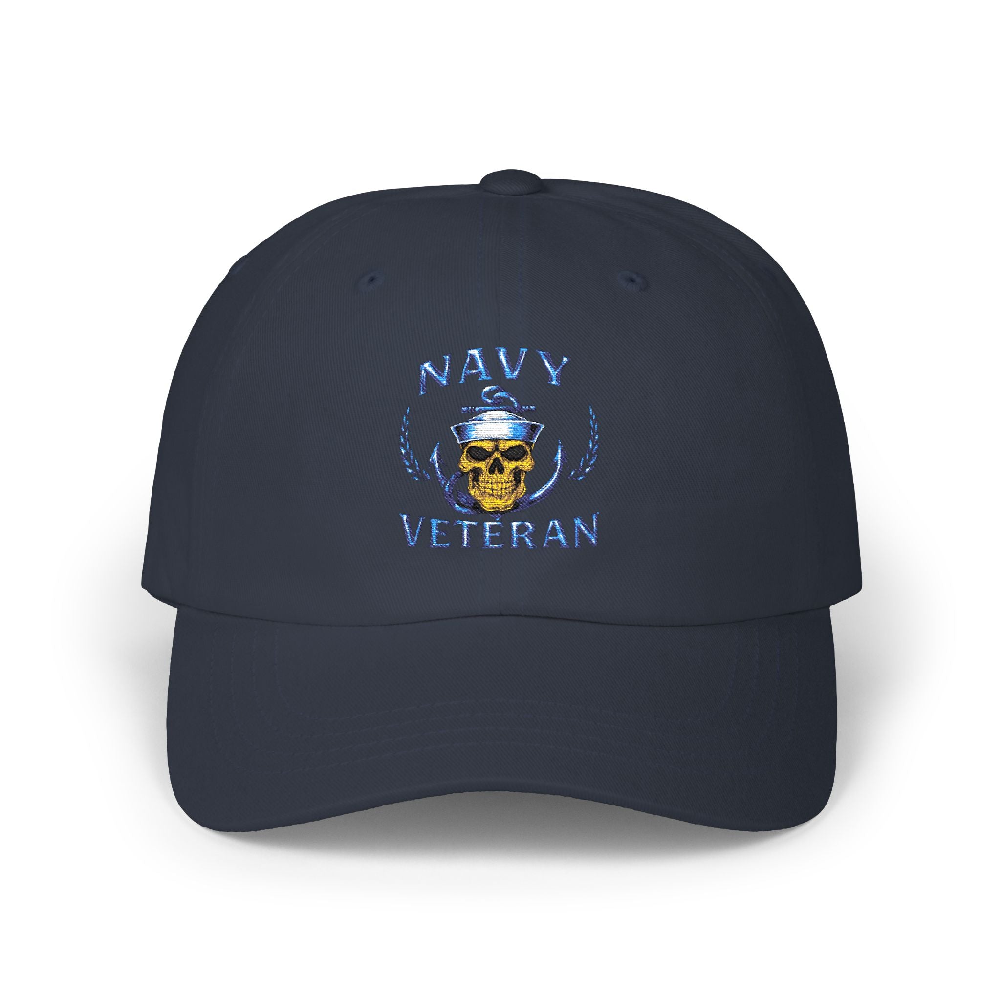 Navy Veteran Skull Dad Cap — Embroidered Military Baseball Hat