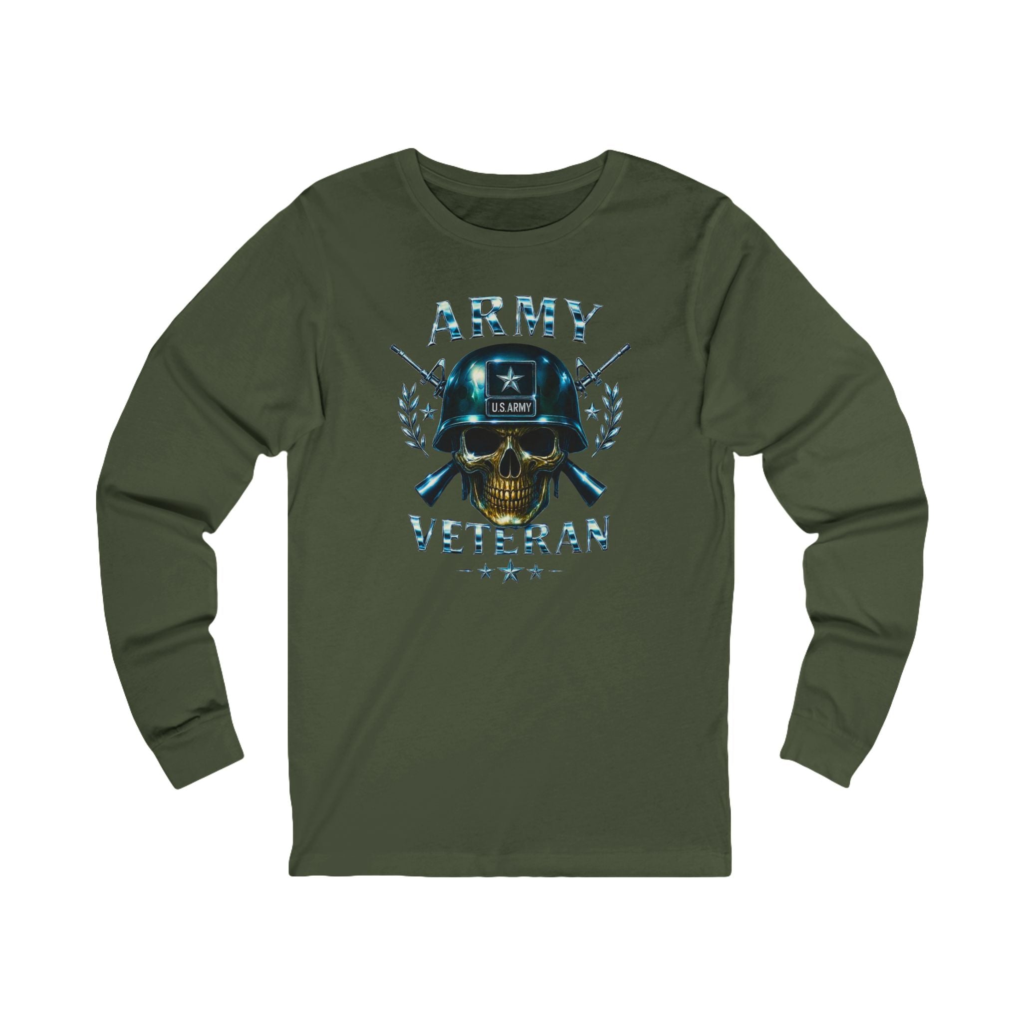 Army Veteran Skull Helmet Long Sleeve Tee — Military Tribute Shirt