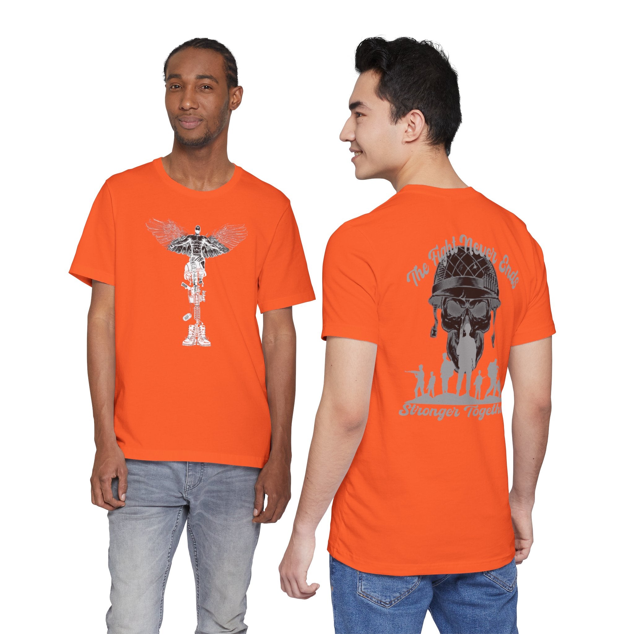 Military Tribute T-Shirt — "The Fight Never Ends, Stronger Together" Graphic Tee