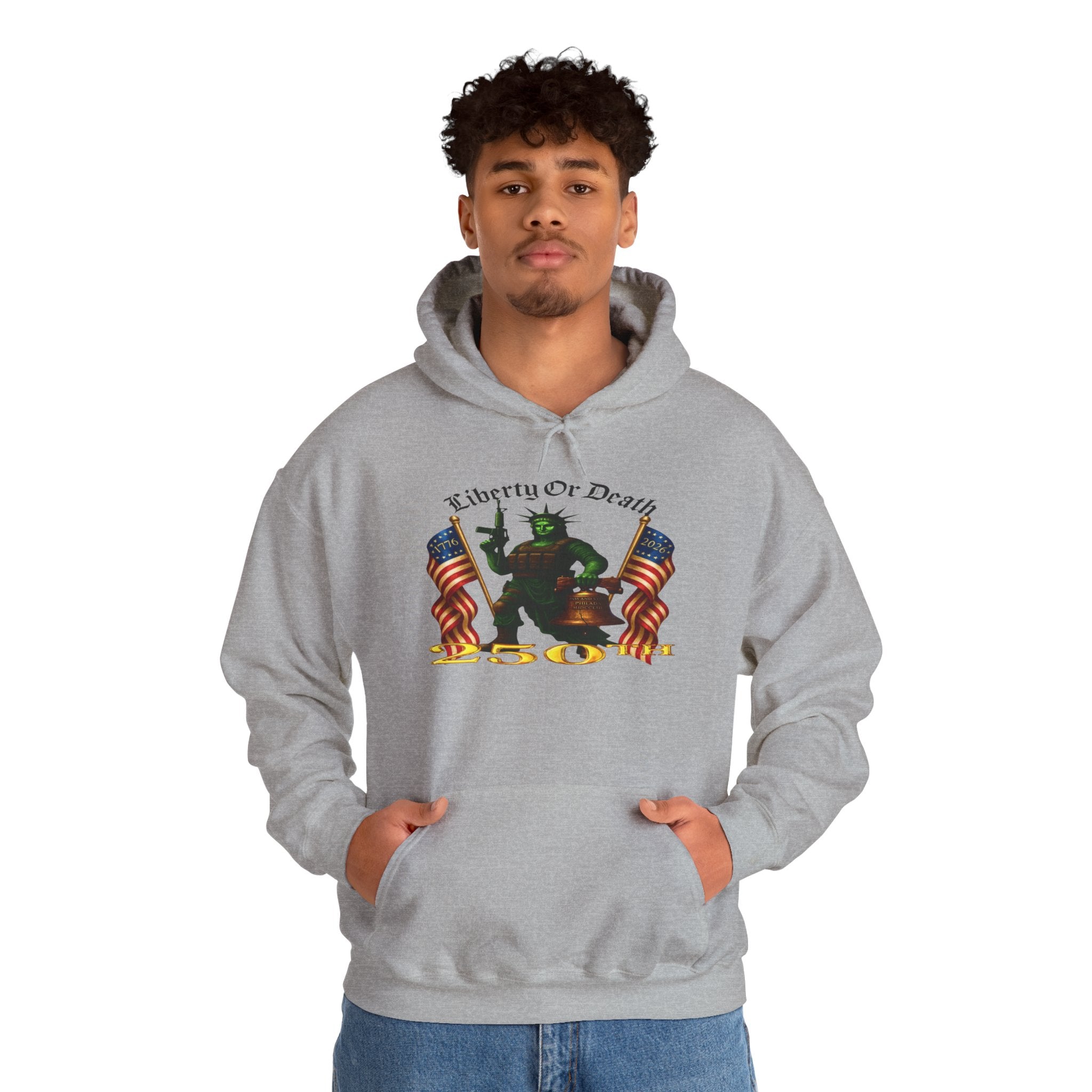 Liberty or Death Hoodie - Patriotic Statue of Liberty Design with American Flags
