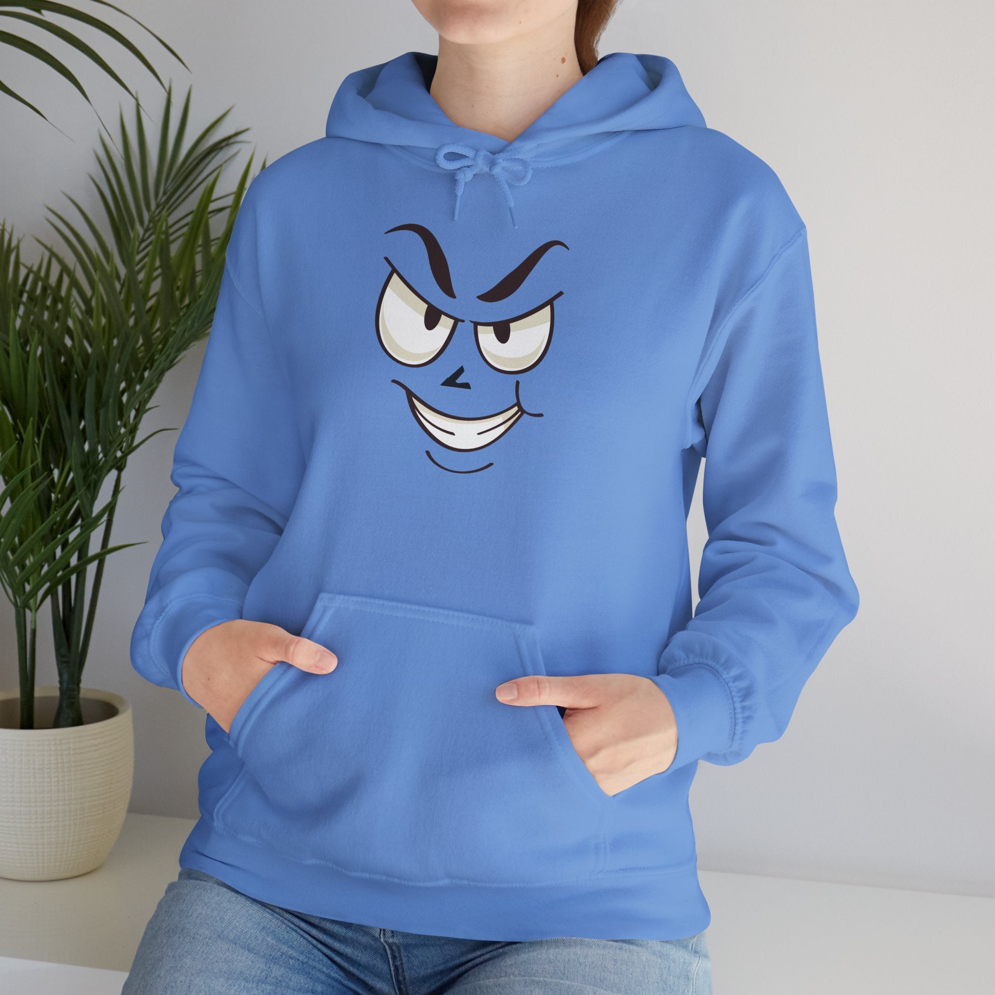 slightly mischievous Cartoon Face Hoodie - Edgy Minimal Graphic Sweatshirt