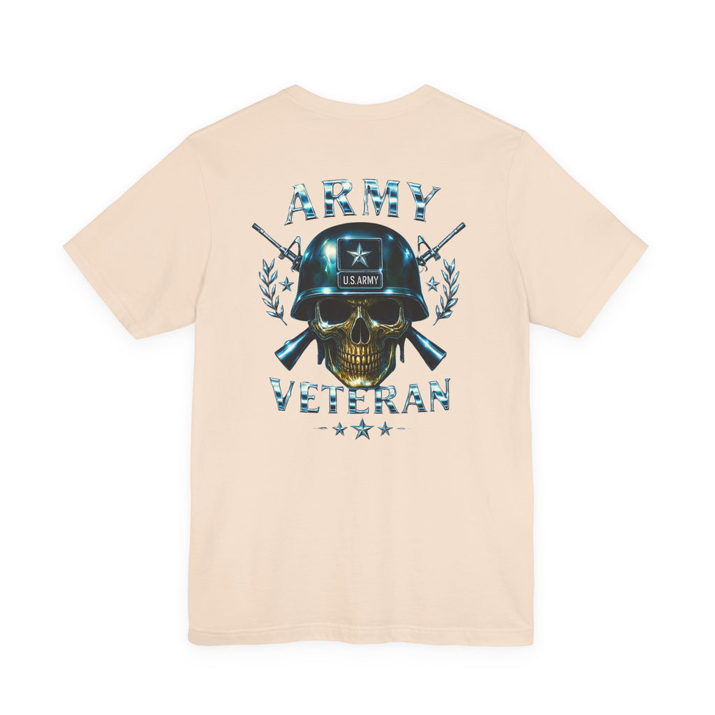 Army Veteran T-Shirt — Military Skull Helmet Back & Winged Medic Front Tee