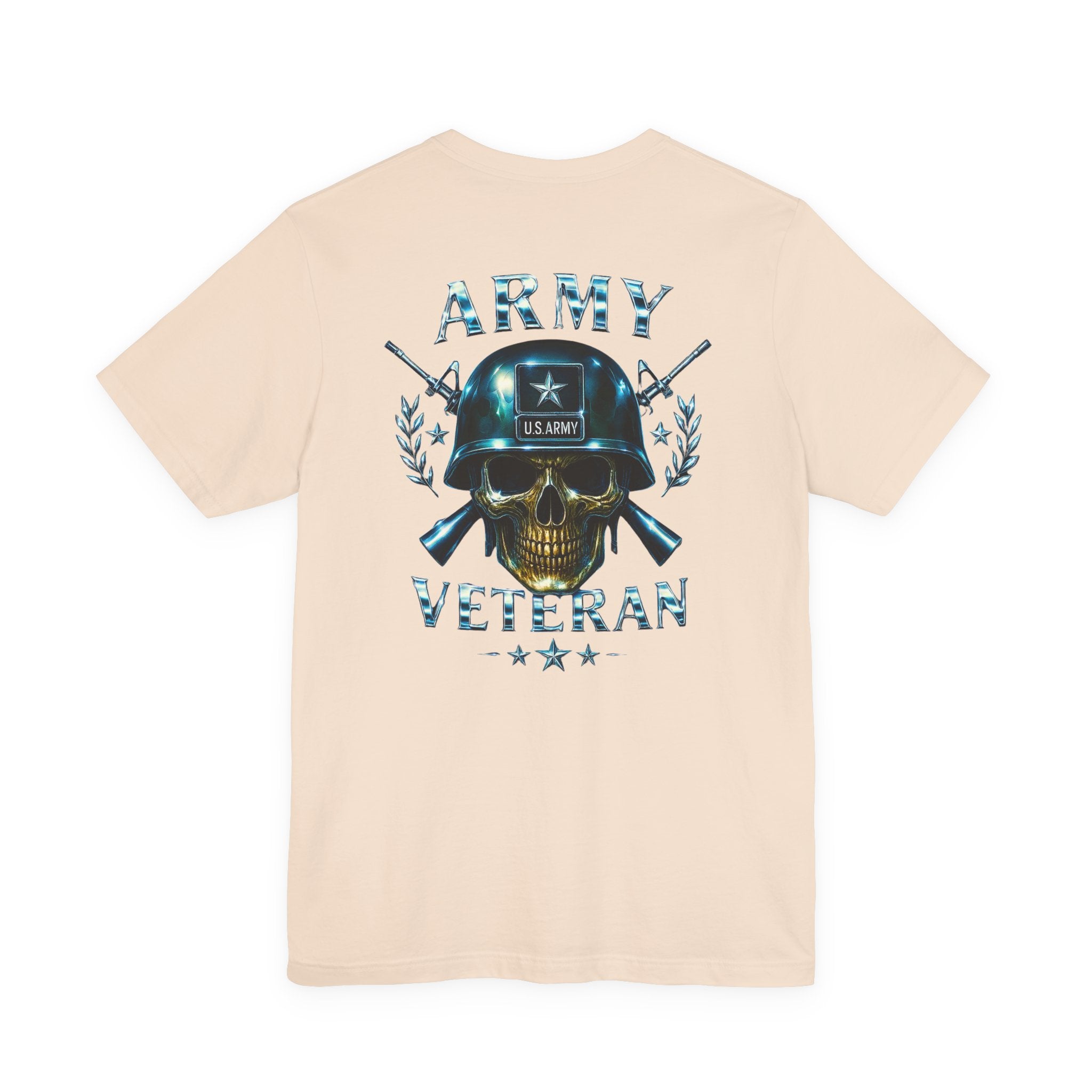 Army Veteran T-Shirt — Military Skull Helmet Back & Winged Medic Front Tee