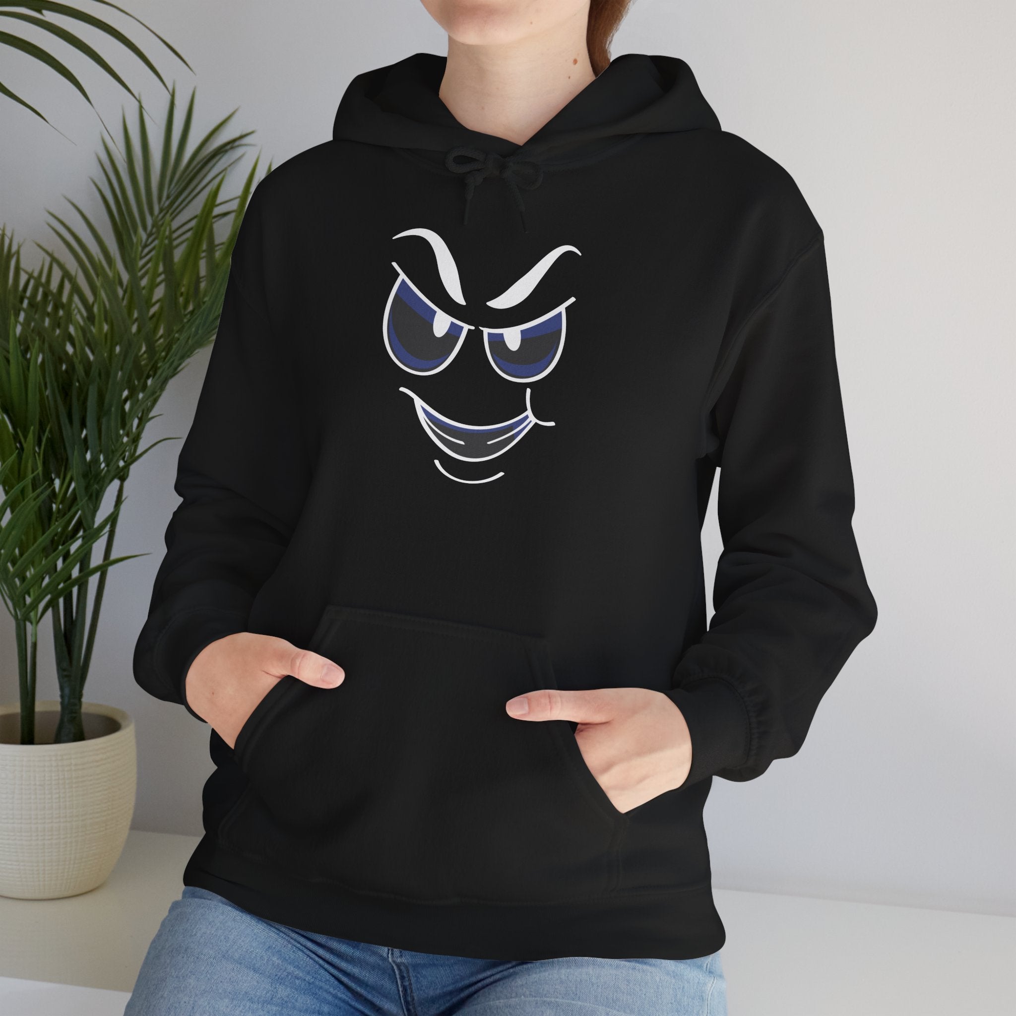 slightly mischievous Face Hoodie — Cool Grin Graphic Pullover